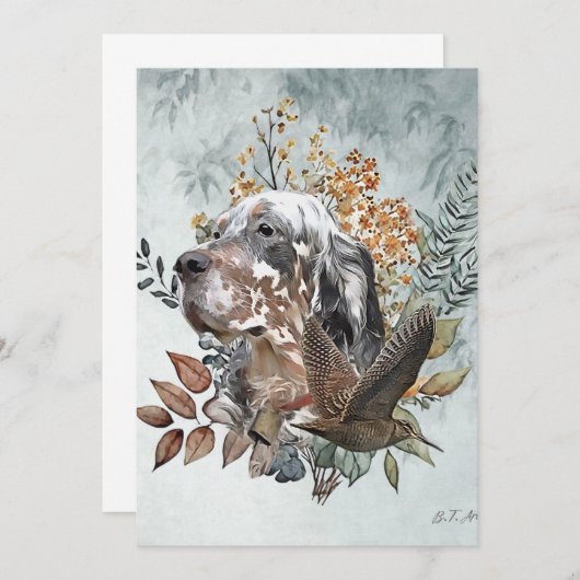 Engelse setter, houtsnip jacht, kunst kaart (Voorkant / Achterkant)