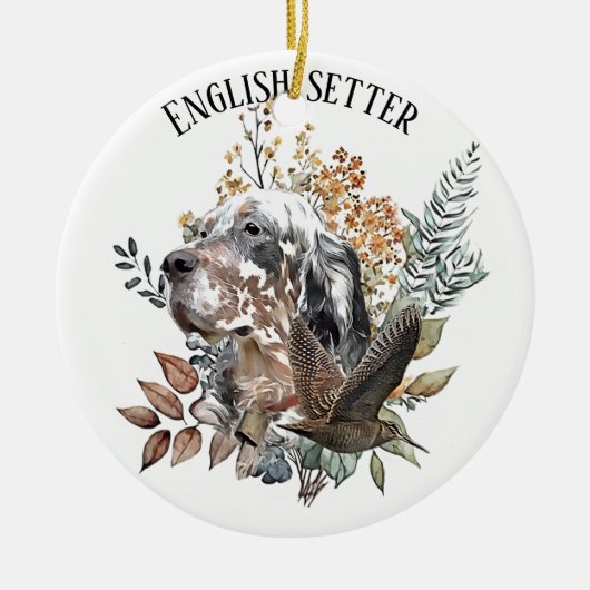 Engelse setter, houtsnip jacht, kunst keramisch ornament (Voorkant)