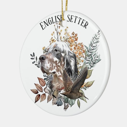 Engelse setter, houtsnip jacht, kunst keramisch ornament (Links)