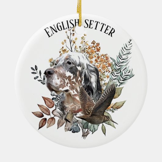 Engelse setter, houtsnip jacht, kunst keramisch ornament (Achterkant)