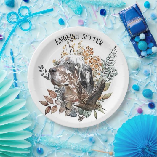 Engelse setter, houtsnip jacht, kunst papieren bordje (Feest)