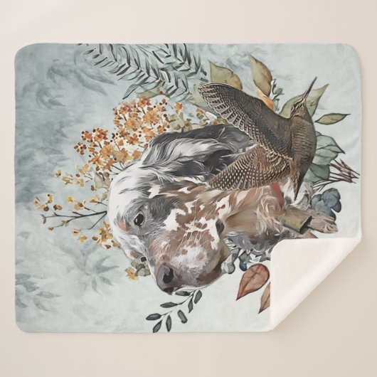 Engelse setter, houtsnip jacht, kunst sherpa deken (Voorkant (horizontaal))