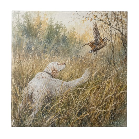 Engelse Setter, houtsnip jacht Tegeltje (Voorkant)