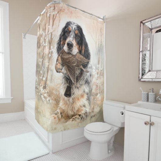 Engelse Setter, Houtsnip Jagen ,Hond Kunst Douchegordijn (In situ)