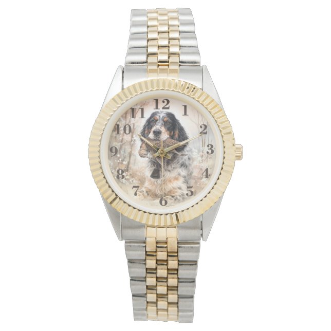 Engelse Setter, Houtsnip Jagen ,Hond Kunst Horloge (Voorkant)