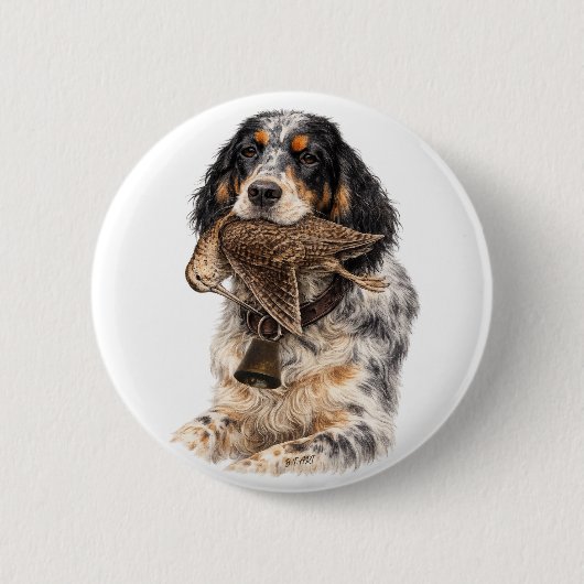 Engelse Setter, Houtsnip Jagen ,Hond Kunst Ronde Button 5,7 Cm (Voorkant)