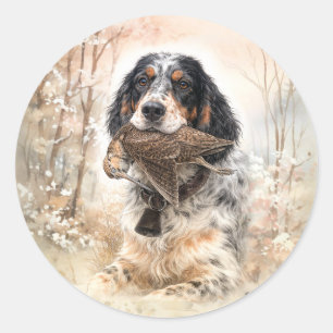 Engelse Setter, Houtsnip Jagen ,Hond Kunst Ronde Sticker