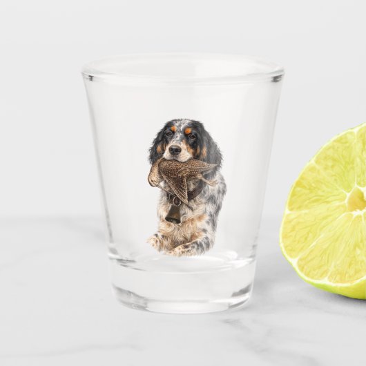 Engelse Setter, Houtsnip Jagen ,Hond Kunst Shot Glas (Voorkant)
