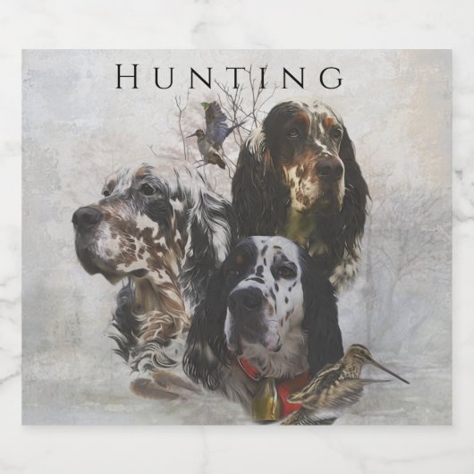 Engelse Setter, houtsnip jagen Likeurfles Etiket (Enkel label)