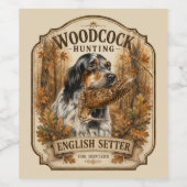 Engelse Setter, houtsnip jagen Wijn Etiket (Enkel label)