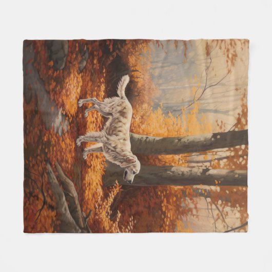 Engelse Setter in Autumn Leaves Herfst Inspire Fleece Deken (Voorkant (Horizontaal))