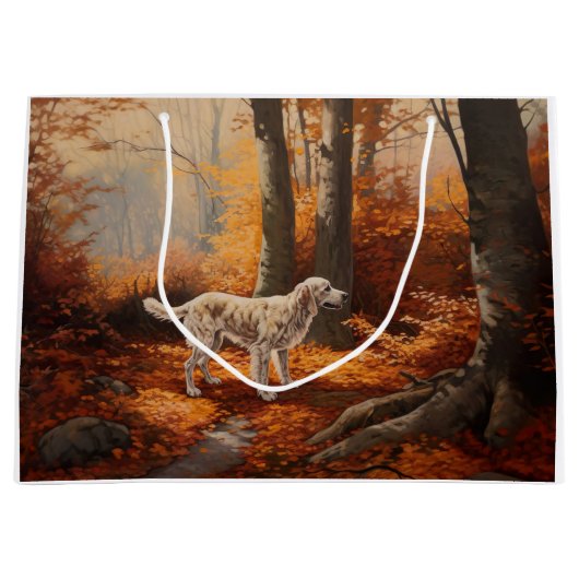 Engelse Setter in Autumn Leaves Herfst Inspire Groot Cadeauzakje (Voorkant)