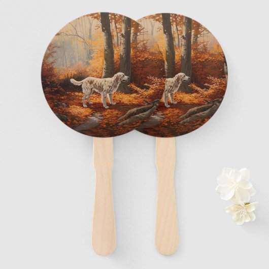Engelse Setter in Autumn Leaves Herfst Inspire Handwaaier (Voorkant en achterkant)