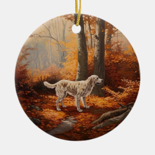 Engelse Setter in Autumn Leaves Herfst Inspire Keramisch Ornament (Voorkant)