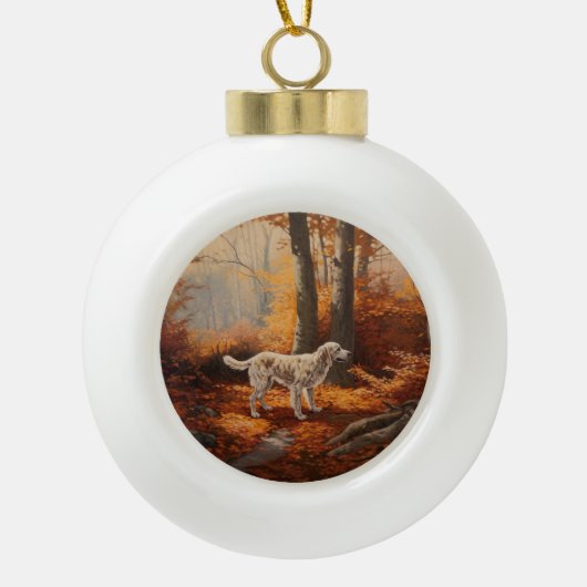 Engelse Setter in Autumn Leaves Herfst Inspire Keramische Bal Ornament (Voorkant)