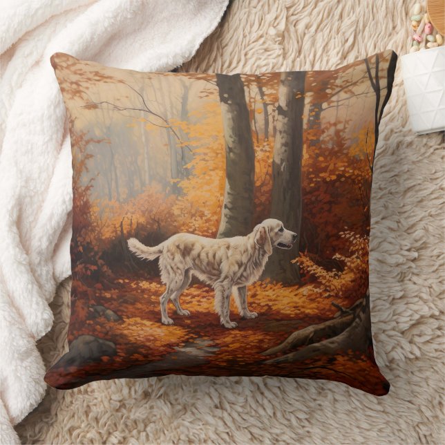 Engelse Setter in Autumn Leaves Herfst Inspire Kussen (Deken)