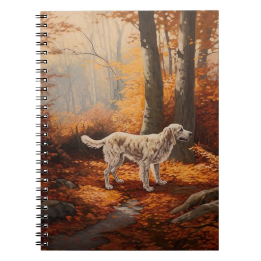 Engelse Setter in Autumn Leaves Herfst Inspire Notitieboek (Voorkant)