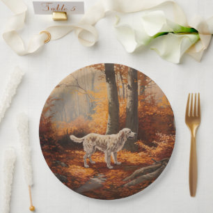 Engelse Setter in Autumn Leaves Herfst Inspire Papieren Bordje