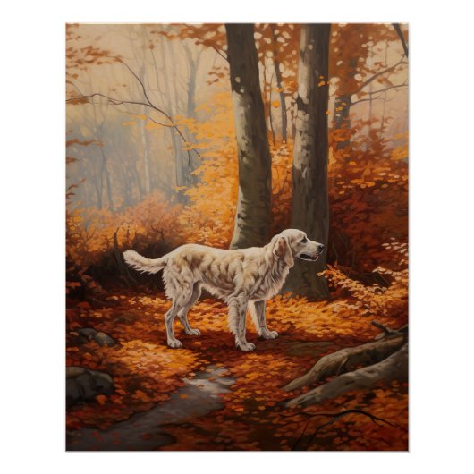 Engelse Setter in Autumn Leaves Herfst Inspire Perfect Poster (Voorkant)