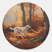 Engelse Setter in Autumn Leaves Herfst Inspire Ronde Sticker (Voorkant)