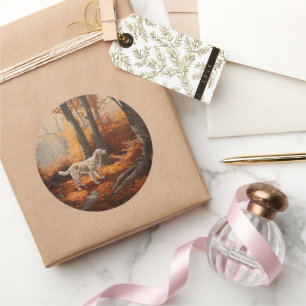 Engelse Setter in Autumn Leaves Herfst Inspire Ronde Sticker