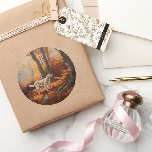 Engelse Setter in Autumn Leaves Herfst Inspire Ronde Sticker (Geschenken)