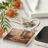 Engelse Setter in Autumn Leaves Herfst Inspire Sleutelhanger (Voorkant Rechts)