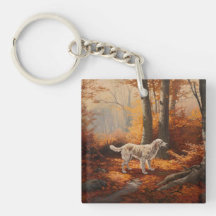 Engelse Setter in Autumn Leaves Herfst Inspire Sleutelhanger