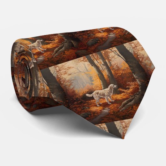 Engelse Setter in Autumn Leaves Herfst Inspire Stropdas (Opgerold)