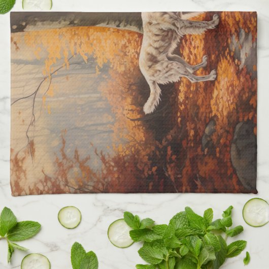 Engelse Setter in Autumn Leaves Herfst Inspire Theedoek (Gevouwen)