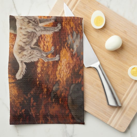 Engelse Setter in Autumn Leaves Herfst Inspire Theedoek (Quarter Fold)