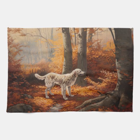 Engelse Setter in Autumn Leaves Herfst Inspire Theedoek (Horizontaal)