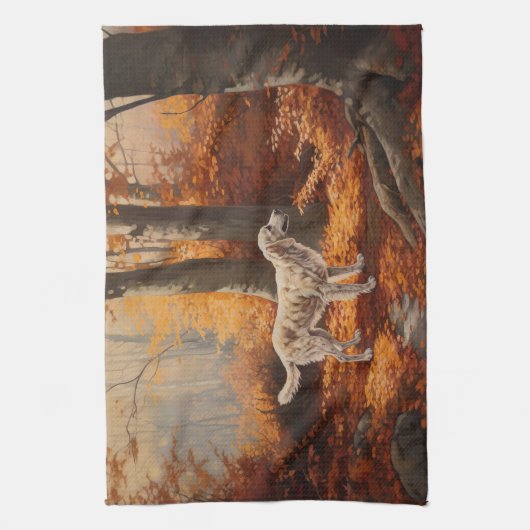 Engelse Setter in Autumn Leaves Herfst Inspire Theedoek (Verticaal)