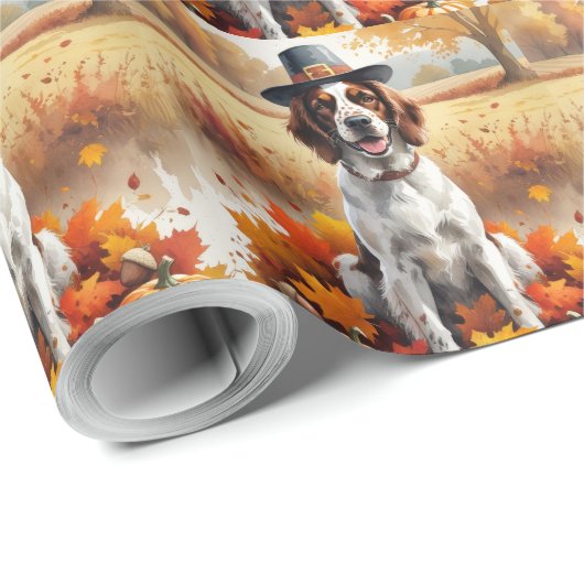 Engelse Setter in Autumn verlaat Thanksgiving Cadeaupapier (Rol Hoek)