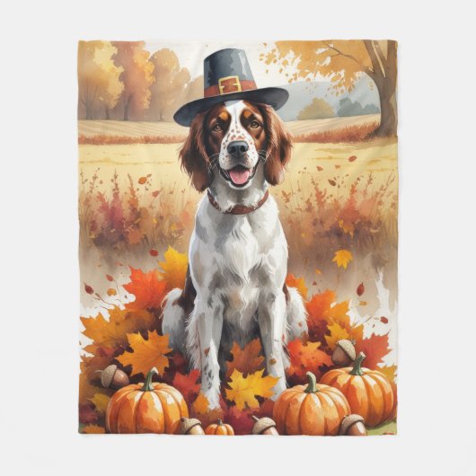 Engelse Setter in Autumn verlaat Thanksgiving Fleece Deken (Voorkant)