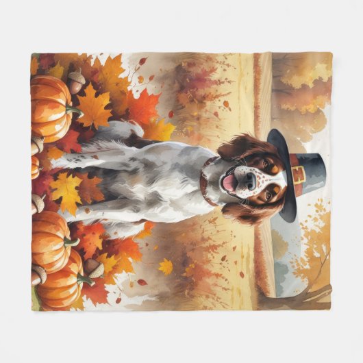 Engelse Setter in Autumn verlaat Thanksgiving Fleece Deken (Voorkant (Horizontaal))