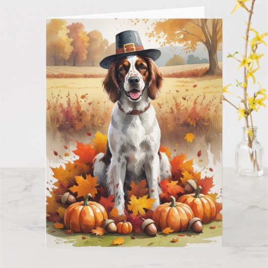 Engelse Setter in Autumn verlaat Thanksgiving Kaart (Gele Bloem)