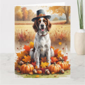 Engelse Setter in Autumn verlaat Thanksgiving Kaart (Voorkant)