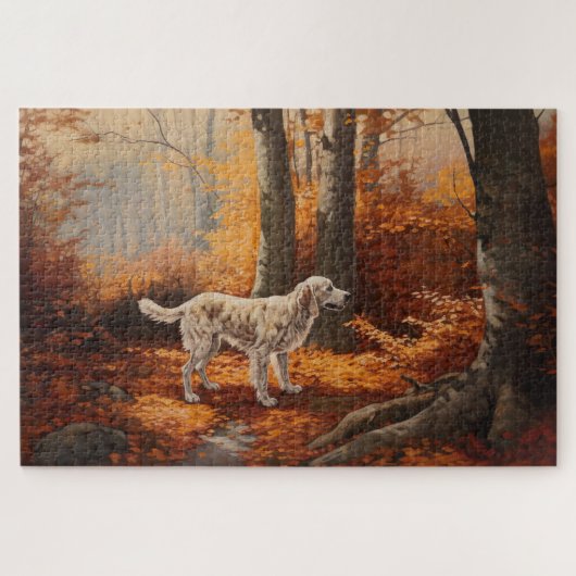 Engelse Setter in herfstbladeren inspireert Legpuzzel (Horizontaal)