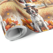 Engelse Setter In Herfstbladeren Thanksgiving Kuns Cadeaupapier (Rol Hoek)
