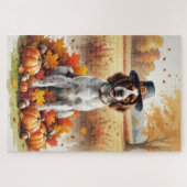 Engelse Setter in herfstbladeren Thanksgiving Kuns Legpuzzel (Horizontaal)