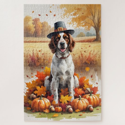 Engelse Setter in herfstbladeren Thanksgiving Kuns Legpuzzel (Verticaal)