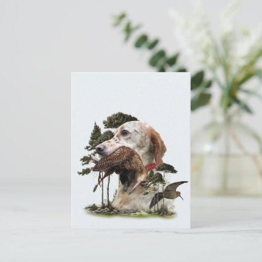 Engelse Setter, jacht op houtsnippers Briefkaart (Staand voorkant)