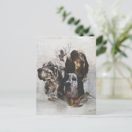 Engelse Setter, jacht op houtsnippers Briefkaart (Staand voorkant)