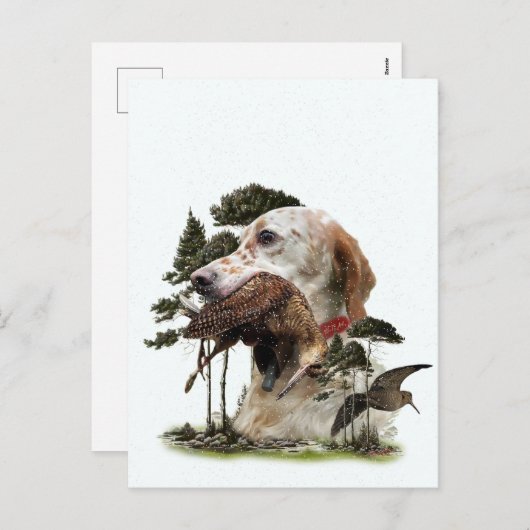 Engelse Setter, jacht op houtsnippers Feestdagenkaart (Voorkant / Achterkant)