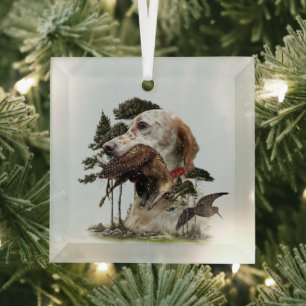Engelse Setter, jacht op houtsnippers Glas Ornament