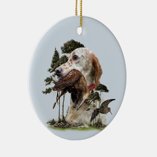 Engelse Setter, jacht op houtsnippers Keramisch Ornament (Rechts)