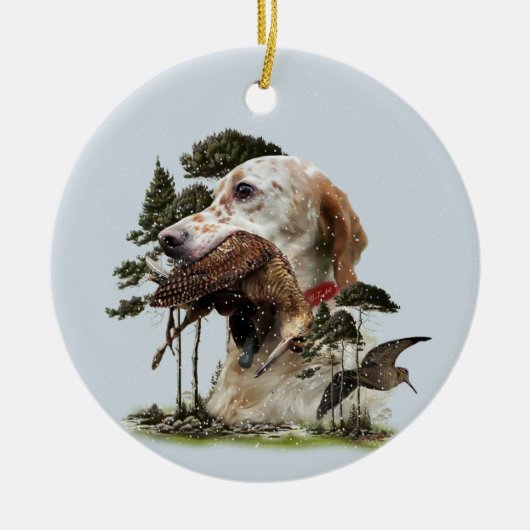 Engelse Setter, jacht op houtsnippers Keramisch Ornament (Voorkant)