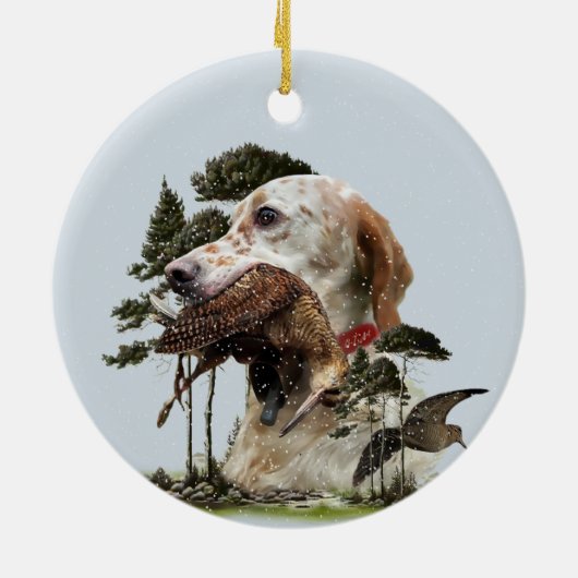 Engelse Setter, jacht op houtsnippers Keramisch Ornament (Achterkant)