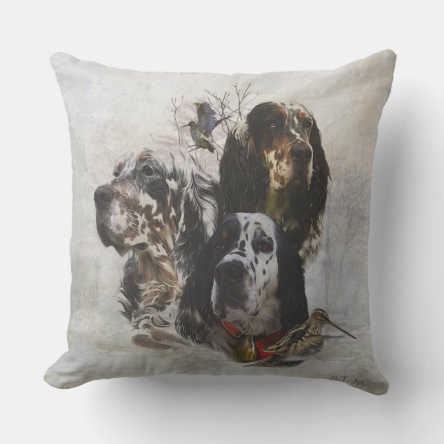 Engelse Setter, jacht op houtsnippers Kussen (Voorkant)